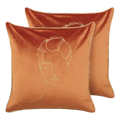 Set of Velvet Cushions x cm Orange CROCUS