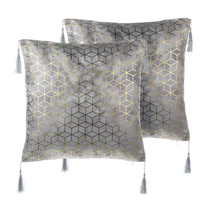 Set of Cushions Geometric Pattern with Tassels x cm Silver CAMELLIA