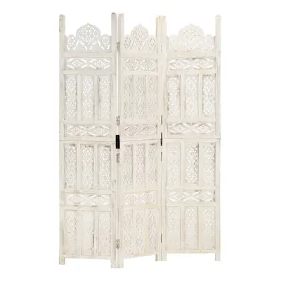 vidaXL Solid Mango Wood Hand carved 3-Panel Room Divider White 120cm Screen