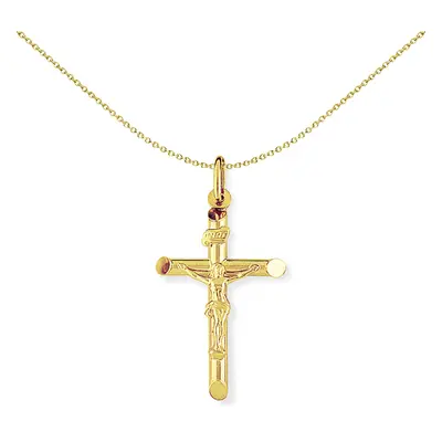 Jewelco London 9ct Yellow Gold Crucifix INRI Inscribed Jesus Cross Charm Pendant - 22x35mm - CRN