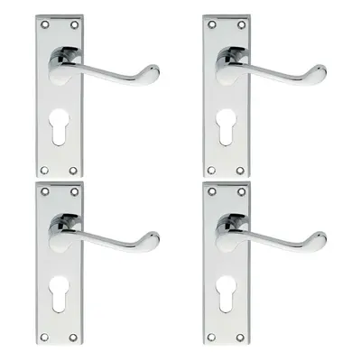 4x PAIR Victorian Scroll Lever on Euro Lock Backplate x 43mm Polished Chrome