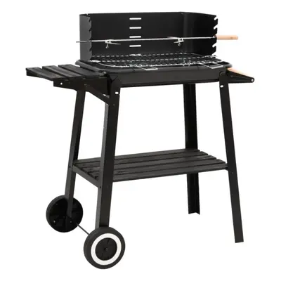 vidaXL Charcoal BBQ Grill Charcoal Grill with Wheels BBQ Smoker Black Steel