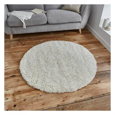 Vista Circular Shaggy Round Rugs Cream Powerloomed Plain Mats 133x133cm