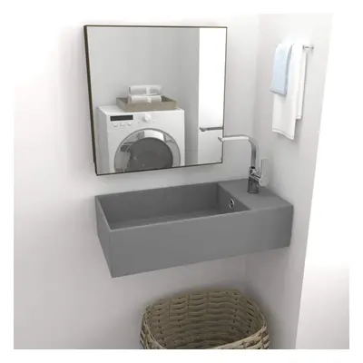 vidaXL Bathroom Sink with Overflow Ceramic Light Grey