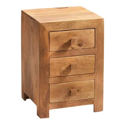 Contemporary Modern Drawer Bedside Side Table Storage Light Walnut Mango Wood