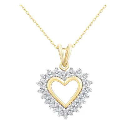 Jewelco London 9ct Yellow Gold Round 1/3ct Diamond Heart Pendant Necklace inch 46cm - PP0AXL2317