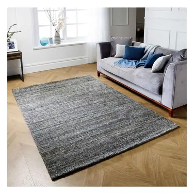 (Dark Grey, 200x285cm) 100% Wool Rug Handmade Eco Friendly Rugs Stripe Line Linear Natural Grey 