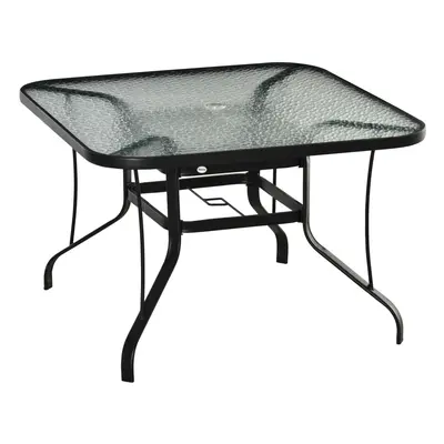 Outsunny 106.5cm Square Patio Dining Table with Parasol Hole, Glass Top