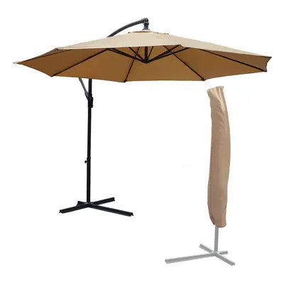 (Mocha Parasol With Cover) KCT 3m Garden Cantilever Parasol with Cover