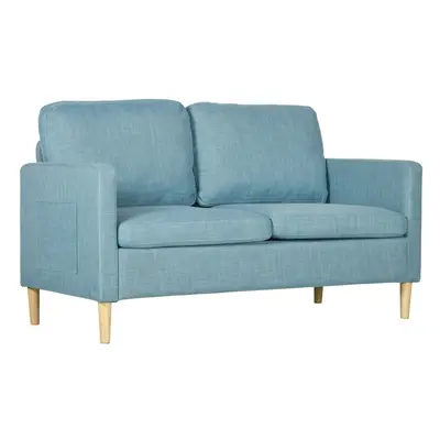 HOMCOM Seater Sofa Modern Fabric Couch with Wood Legs and Pockets Blue