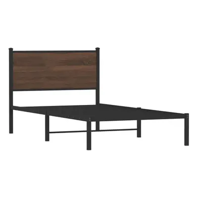 vidaXL Metal Bed Frame with Headboard Bed Base Bedstead Brown Oak 100x190 cm