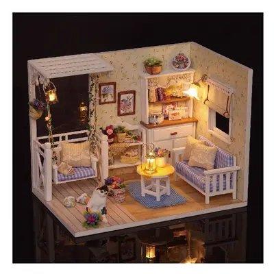 Miniature DIY Kit With LED Light Cover Wood Toy Doll House Room Kitten Diary