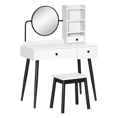 HOMCOM Dressing Table Set with Drawers, Storage shelves and Stool, White