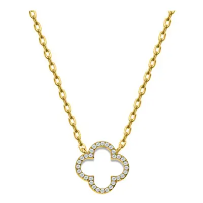 Jewelco London 14k Gold-plated Silver Round CZ Clover Halo Lucky Charm Pendant Necklace 16-18" -