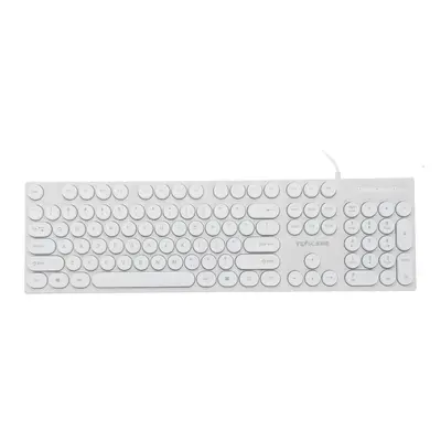 (White) Keys Computer Keyboard USB Wired Punk Round Keycaps Mechanical Feeling Gaming Keyboard