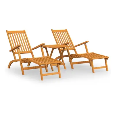 vidaXL Solid Wood Acacia Outdoor Deck Chairs with Footrests and Table Lounger