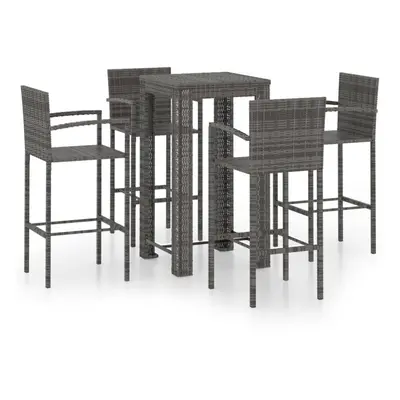 vidaXL Outdoor Bar Set Piece with Armrest Poly Rattan Grey Bistro Furniture