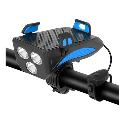 (Blue) 4-in-1 400LM Bike Light + USB Horn Lamp + Phone Hold + Power Bank Modes LED Headlight Mod