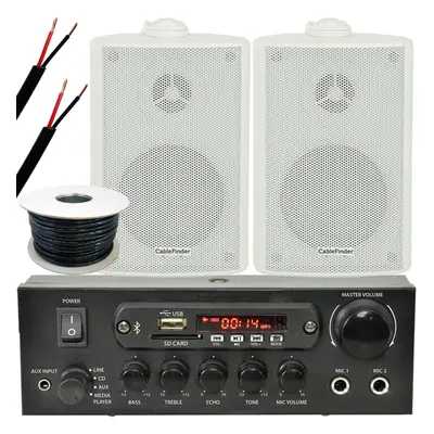 Outdoor Bluetooth Speaker Kit 2x White Karaoke Stereo Amp Garden BBQ Parties