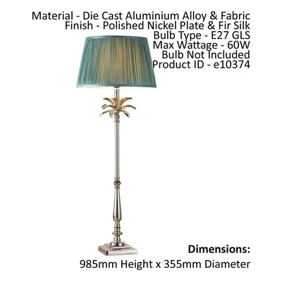 Table Lamp Polished Nickel Plate & Fir Silk 60W E27 Base & Shade e10374