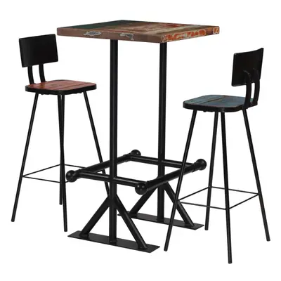 vidaXL Solid Reclaimed Wood Bar Set Piece Multicolour Furniture Table Chair