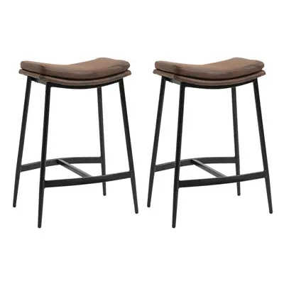 HOMCOM Breakfast Bar Stools Set of Upholstered Barstools w/ Curved Seat Brown