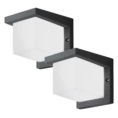 2 PACK IP54 Outdoor Wall Light Anthracite Cast Aluminium 10W LED Lamp