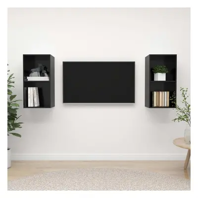 vidaXL 2x Wall Mounted TV Cabinets High Gloss Black Engineered Wood TV Unit