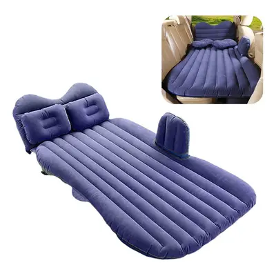 (Dark Blue) Portable Car Mattress Foldable Cushion Air Bed Inflatable with Air-Pump Camping Trav