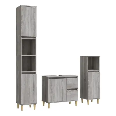 (grey sonoma) vidaXL Bathroom Cabinet Set Washroom Vanity Unit Set Piece Engineered Wood