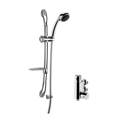 Round Thermostatic Vertical Bar Valve and Luxury Curved Slider Rail Kit Shower Bundle - Chrome -