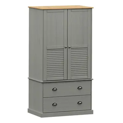 (grey) vidaXL Wardrobe Closet Clothes Wooden Storage Organiser VIGO Solid Wood Pine