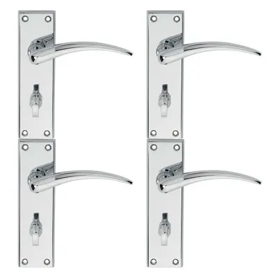 4x PAIR Slim Arched Door Lever on Bathroom Backplate x 43mm Polished Chrome