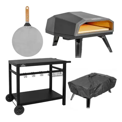 Gas Pizza Oven with Water Resistant Cover/Carry Bag & 12" Pizza Peel & Plancha/BBQ Trolley - DG2