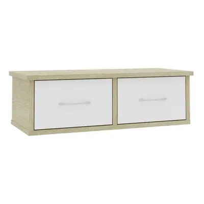 vidaXL Wall-mounted Drawer Shelf White and Sonoma Oak Engineered Wood Shelf