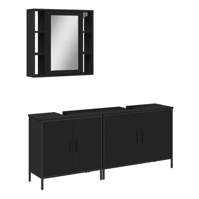 vidaXL Bathroom Cabinet Set Piece Vanity Unit Cupboard Black Engineered Wood