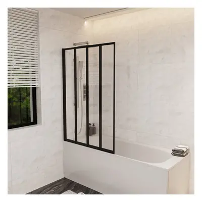 Nes Home 1100mm Width Fold Bath Shower Screen Matt Black Frame