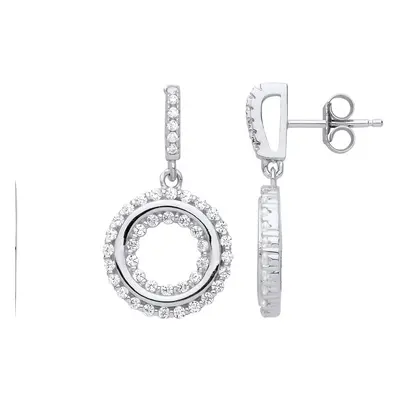 Jewelco London Ladies Sterling Silver Cubic Zirconia Halo Donut Ring Stud Drop Earrings - GVE843