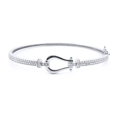 Jewelco London Ladies Solid 9ct White Gold Cubic Zirconia Hinged Noose Hook Loop Stirrup 3mm Ban