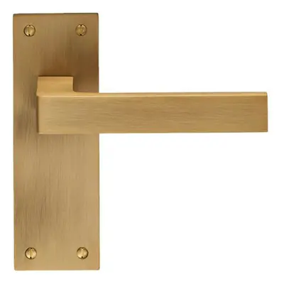 PAIR Straight Square Handle on Slim Latch Backplate x 50mm Antique Brass