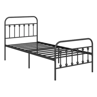 HOMCOM 3ft Metal Single Platform Bed Frame w/ Underbed Storage Headboard Black