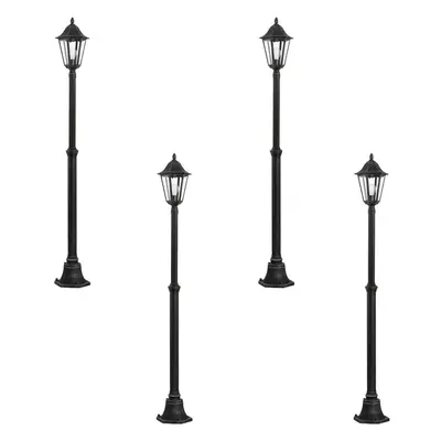 4 PACK IP44 Outdoor Bollard Light Black & Silver Lantern 2000mm Post 60W E27