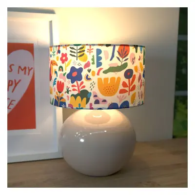 ValueLights Bosco Stone Ceramic Table Lamp with Jungle Shade & Bulb