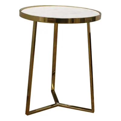 Contemporary Round Leg Coffee Table with Marble Top, 400mm x 510mm - Brass/Marble - Balterley