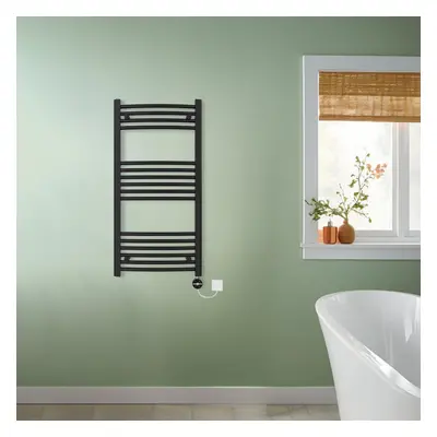 (Black, 1000x500mm) NRG Prefilled Thermostatic Electric Curved Heated Towel Rail Radiator