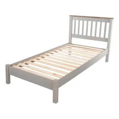 Single Grey Washed 3' Slatted Low End Solid Pine Bedstead Bed Frame With Slats