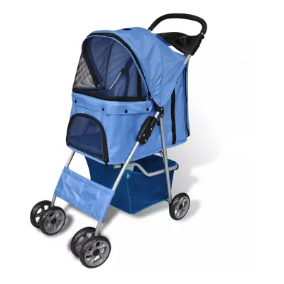 vidaXL Folding Pet Stroller Dog/Cat Travel Carrier Blue Transport Trolley