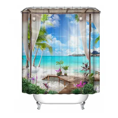 (Pattern 2) 1/3Pcs Shower Curtain Set Bay Printing Toilet Cover Mat Bathroom Non-Slip Mat