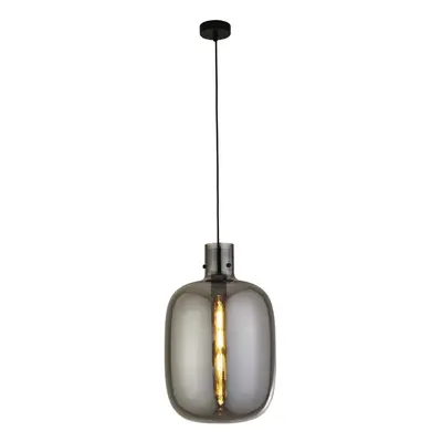 Searchlight Barrel Light Pendant, Black, Smoked Glass