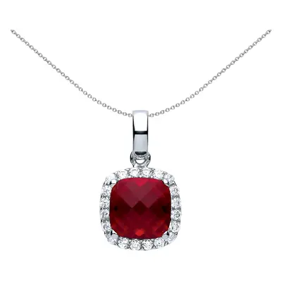 Jewelco London Ladies Sterling Silver Ruby-Red Square Cushion Cubic zirconia Solitaire Halo Char